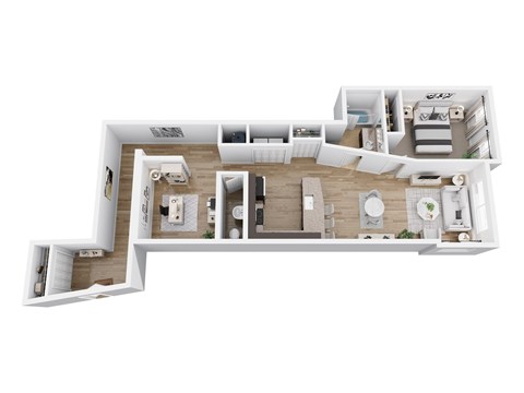 Floor plan for 1 bed, 1.5 baths, 1131 sqft